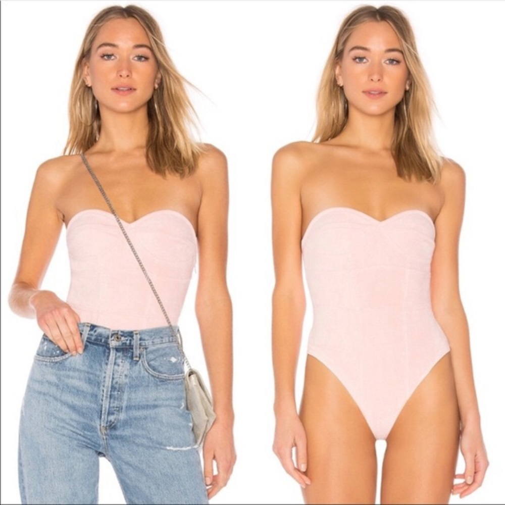 IN BLACK Faux suede bodysuit from REVOLVE
